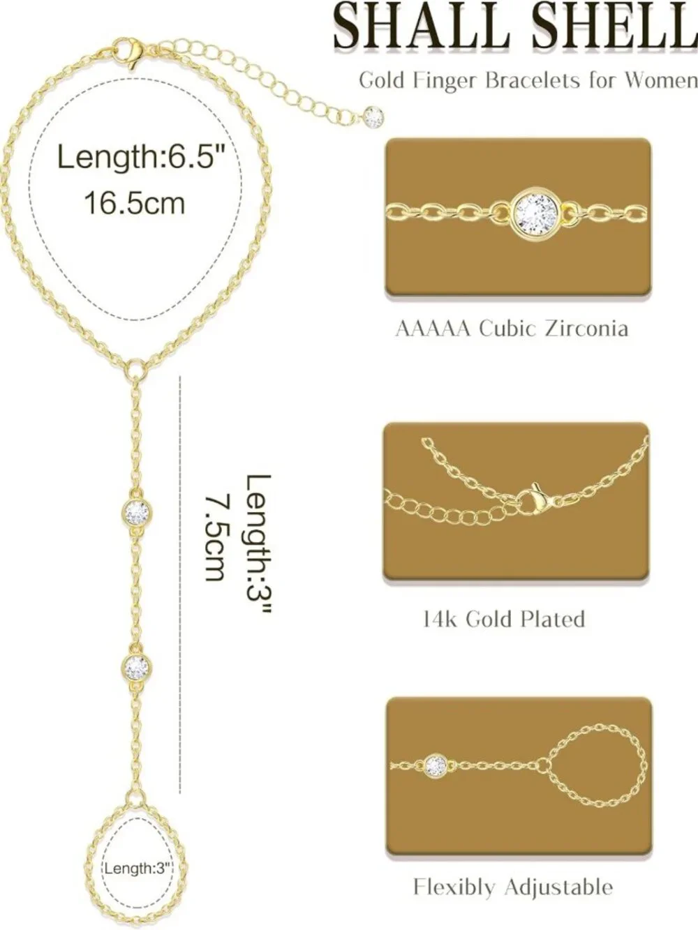 Dainty Gold Hand Chain Bracelets Set - 14K Plated Stackable Ring & Beaded